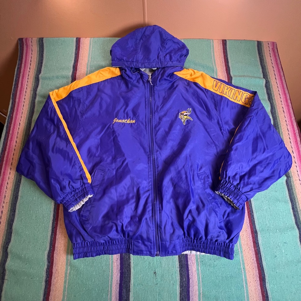 Puma Minnesota Vikings Jacket Mens XL Purple Gold Hooded Windbreaker Vintage